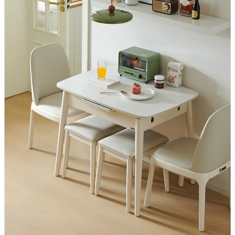 Small household pull-out type, rock slab solid wood shrink dining table