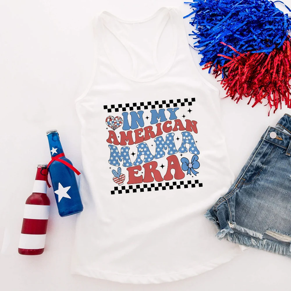 

In My American Mama Era Women Tank Tops Coquette Bow 4th of July Shirt Independence Day Women Tops Coquette Cowgirl Shirts