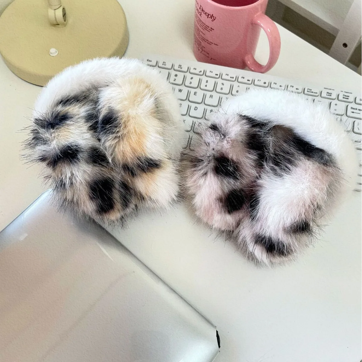 Anjj Leopard Print Plush Earmuffs Fashion Trendy Exquisite Imitation Rabbit Fur Earmuffs Outdoor Woman Warm Ear Protect