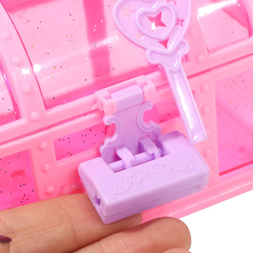 Mini Box Pink/Purple Jewelry Box With Lock Girls Dressing Cute Makeup Box Plastic Pretend Play Treasure Chest For Children