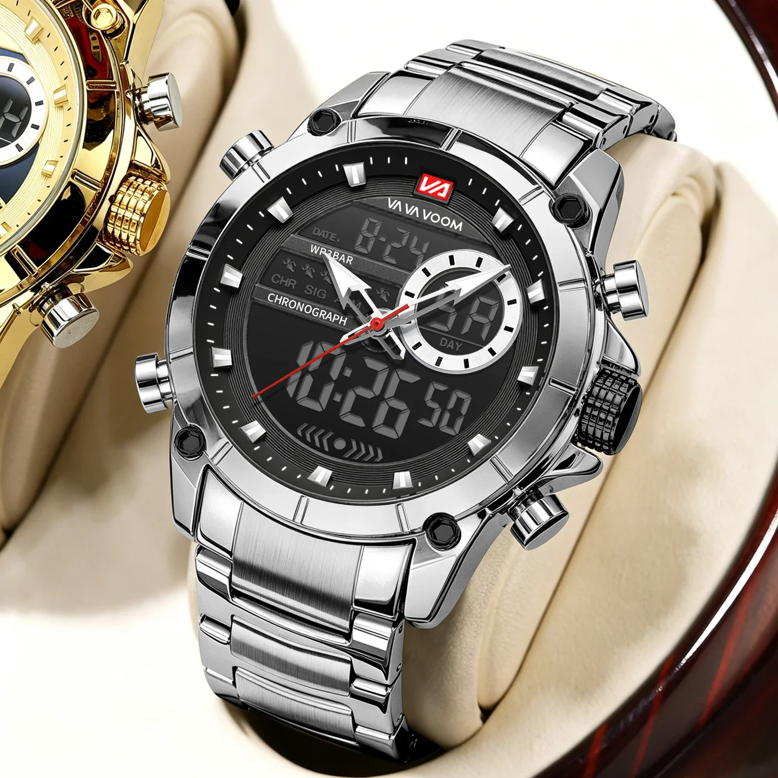 VA VA VOOM Multifunctional Digital Display Pointer Dual Mode Hot Selling electronic Quartz Watch Men Fashion Watches Men Clock