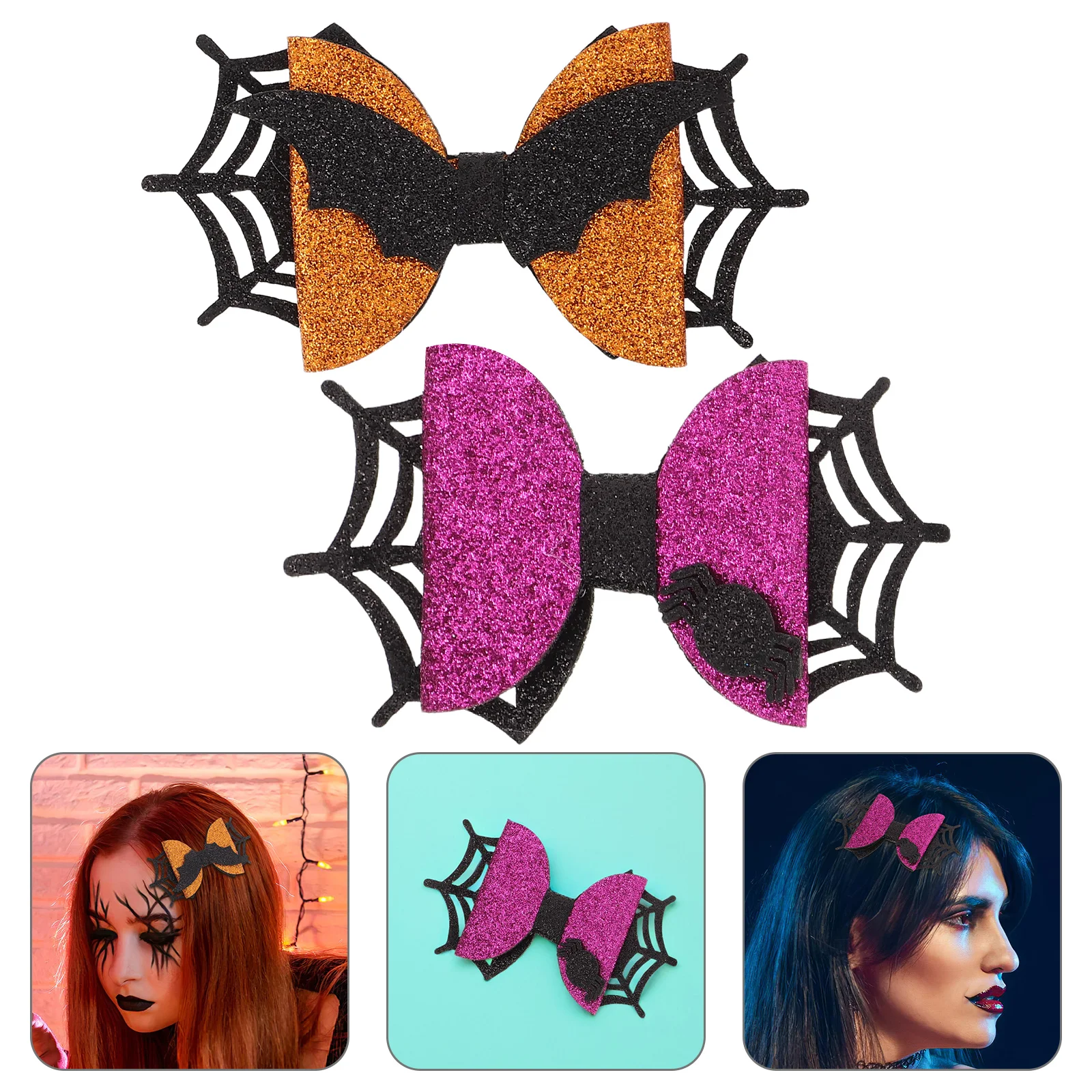 

4 Pairs Halloween Hair Clips Bat Ghost Bows for Accessories Cosplay Ornaments Creepy