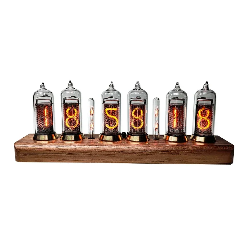 In14 Glow Tube Clocks Digital RGB DIY Table Clock 6 Bit Walnut Wood Tabletop Desk Clock Vacuum-Tube Vintage Aesthetic Decoration