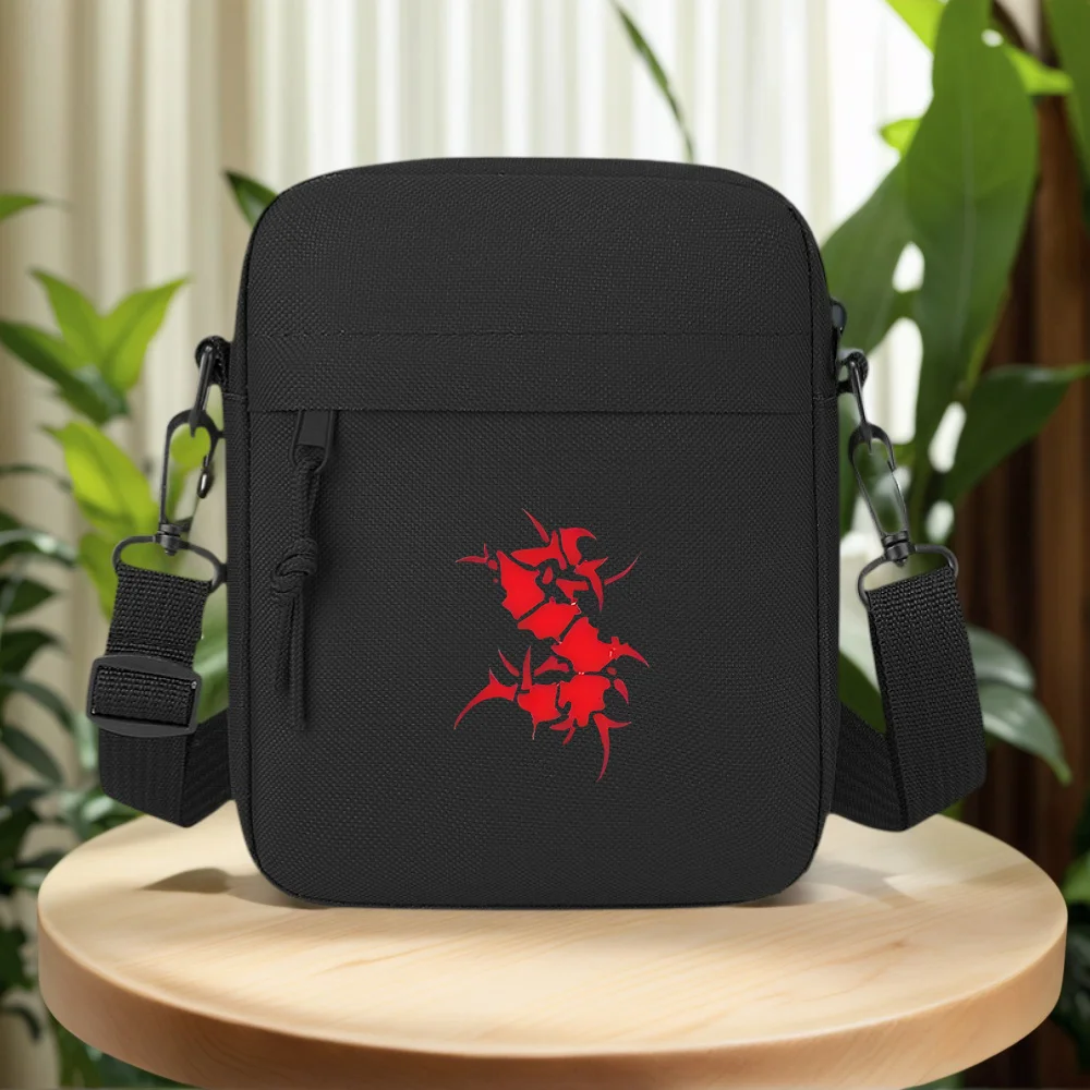 Red abstract shape on black background Men Crossbody Bag Single Shoulder Women Cartoon Anime Film Printing Design Unisex