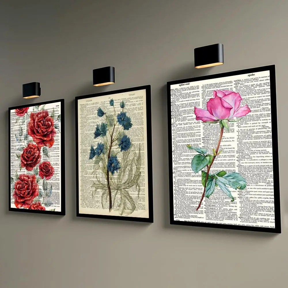 Dictionary Floral Print Poster Self-adhesive Wall Mural Art Waterproof Sticker For Bar Room Decor High Quality Print Gift