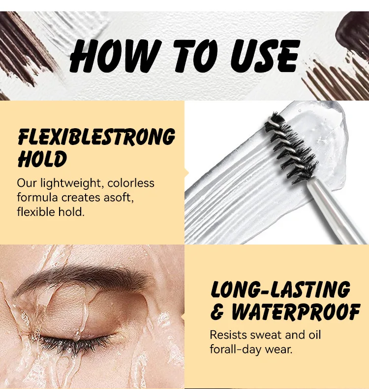 Crème pour sourcils, Gel de tatouage coloré et lisse, Eyeliner imperméable longue durée, cosmétiques pour sourcils avec brosse à sourcils