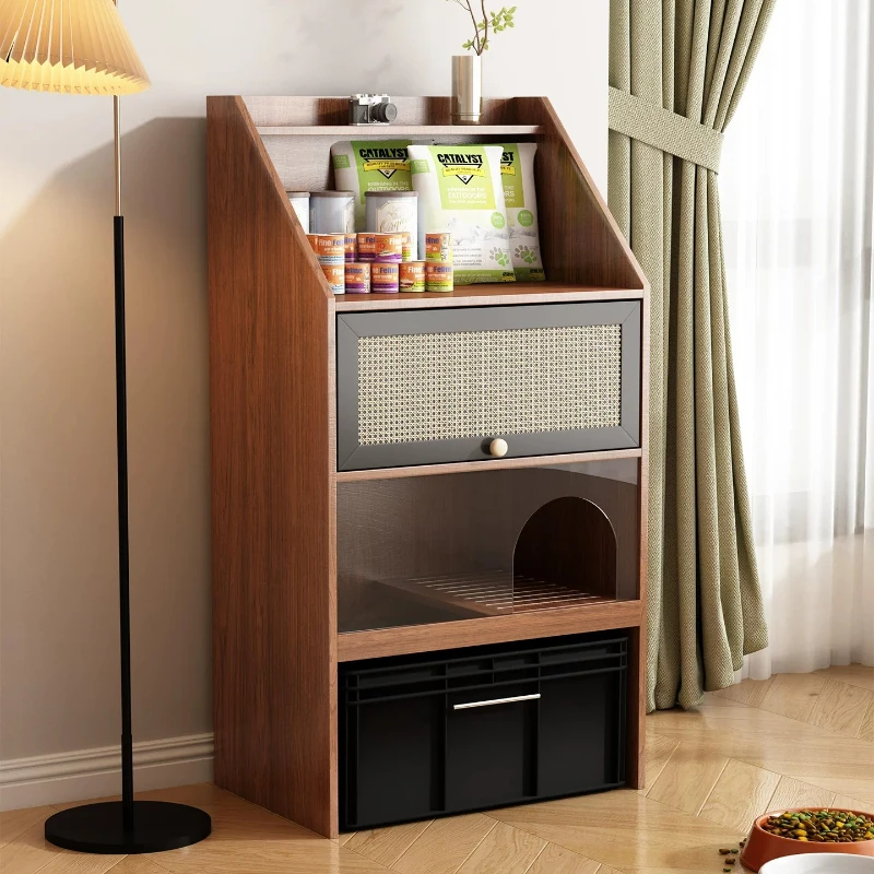 antique semi-closed large-capacity cat toilet, cat litter cabinet integrated cabinet, storage storage cabinet