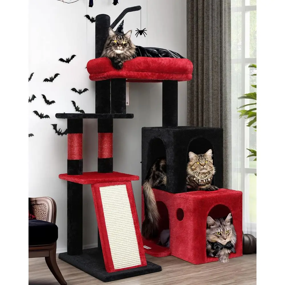 

50-inch Sturdy Cat Tree with Large Padded Platform and Two Condos for Maine Coon Cats