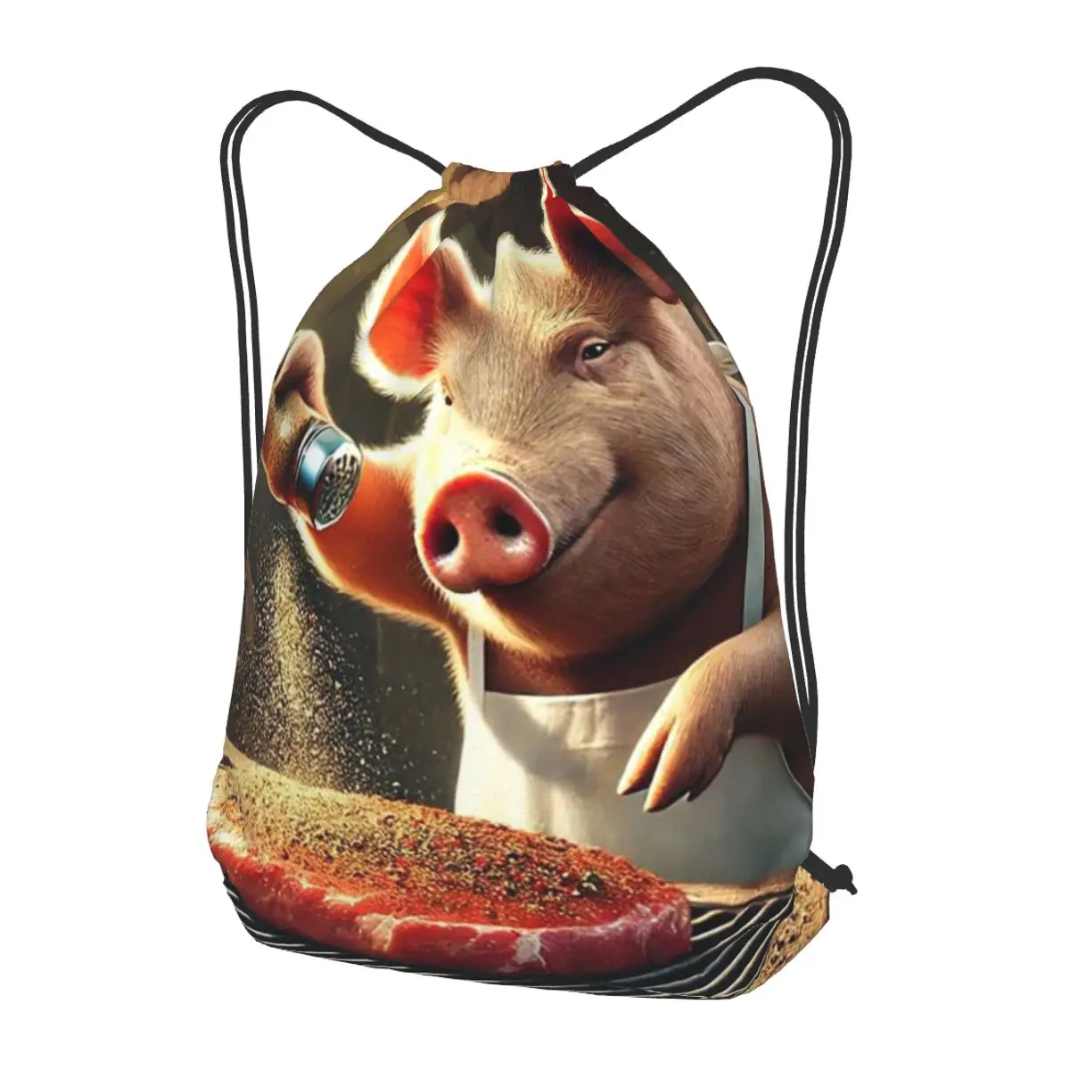 Cooking Pig Cartoon BBQ Scene Backpacks Casual Drawstring Bags Sundries Bag Book Bags for Man Woman Students