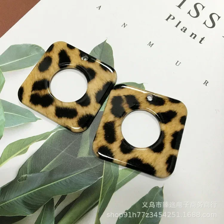 5pcs acrylic geometric hollow ring square leopard spot accessories diy handmade earrings jewelry materials wholesale