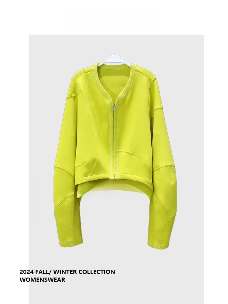 Kurtka baseballowa Forever 2 ort, żółta odzież wierzchnia, unikalna, do dojazdów do pracy, jesienna, długa, dla kobiet o figurze gruszki.