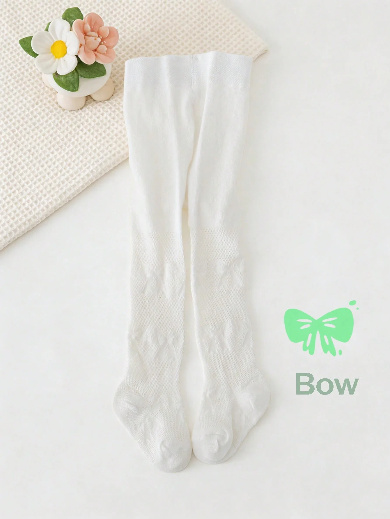 3/1 Pcs Girls White Bow Print Tights Cotton Mesh Breathable Summer Sheer Pantyhose Princess Leggings Kids Toddler Soft Stockings