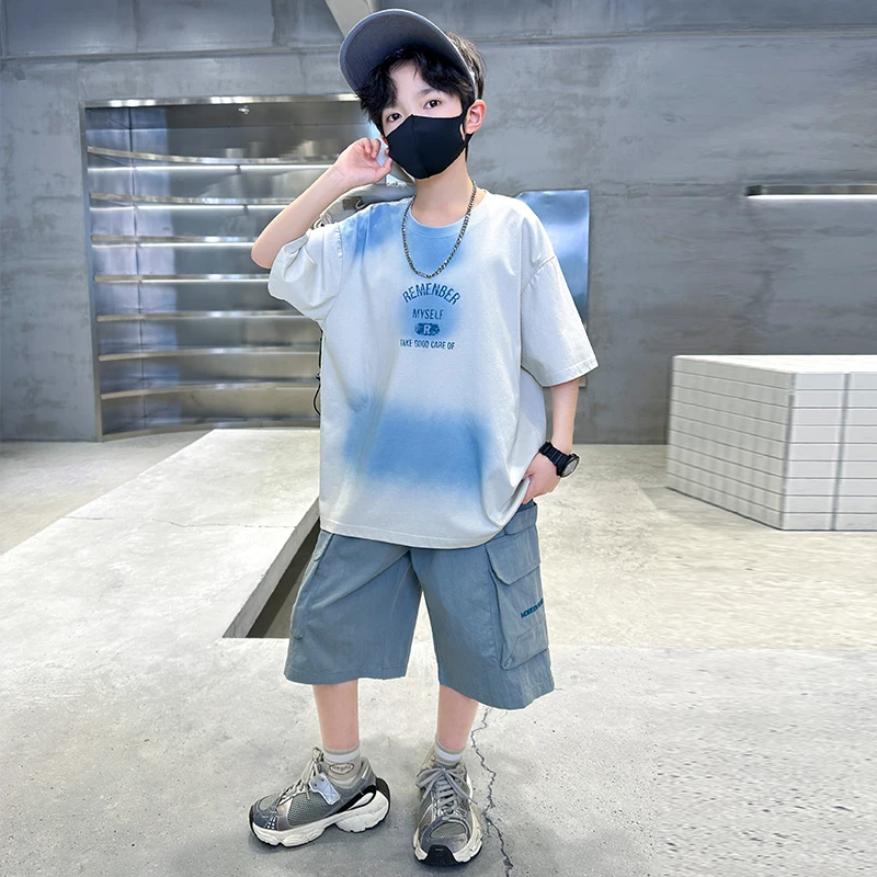 New Style Junior Boys Top and Bottom Set For Tweens Children Casual Clothing Set Kids Fashion Cotton Tracksuit Summer Outfit