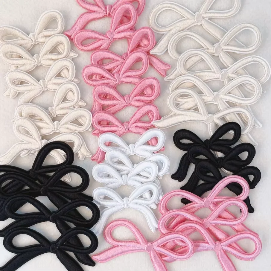 10PCS/Lot Wholesale Pink Bow Embroidered Patches For Clothing Thermoadhesive Iron On Patches Cute Butterfly Bow Patch Sewing DIY