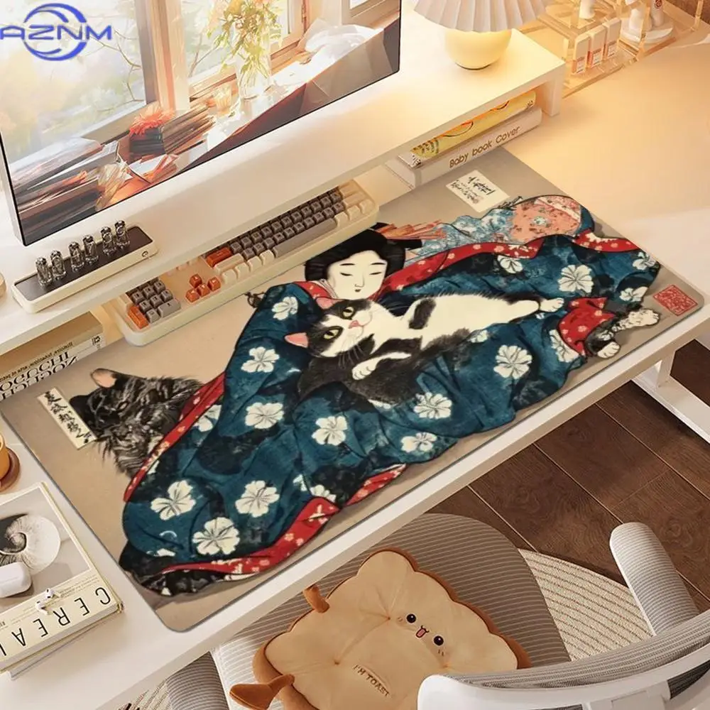 Mouse Pads Game Card Pad For Games Cute Japanese Cat Art Pattern Large Size Office Desktop Bedroom Learning Laptop Pad