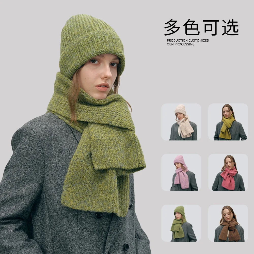 طقم قبعة ووشاح من مزيج الصوف الدافئ الصلب، للجنسين، سميك، لخريف وشتاء