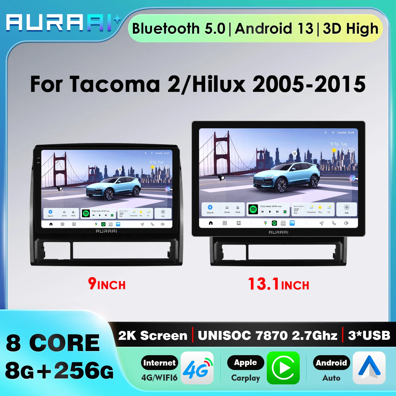 2din Wireless Carplay Car Radio For Tacoma 2 Hilux 2005-2015 GPS Multimedia Player Touch Screen Android Auto Car Stereo 360cam