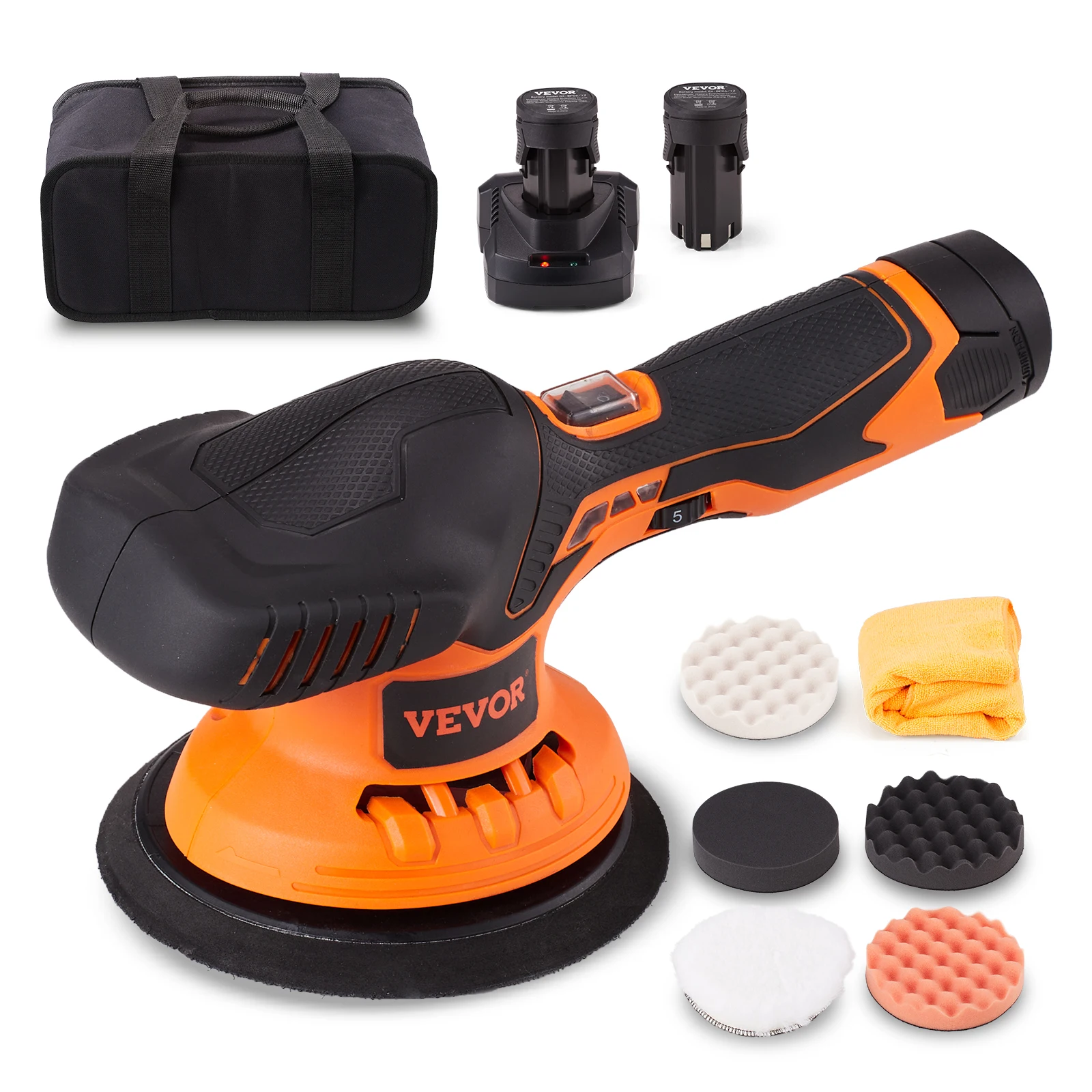 VEVOR Cordless Buffer Polisher 6-inch Cordless Car Buffer Polisher 6 Variable Speed 4 Polishing Pads for Car Detailing Sanding