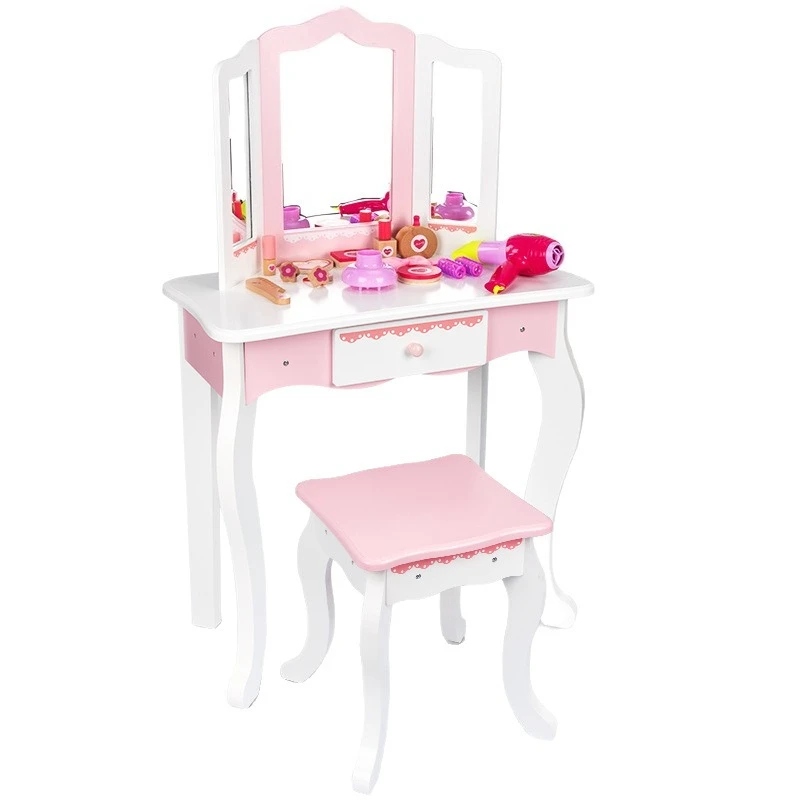 Korean version dresser, simulated princess makeup table, wooden girl birthday gift toy