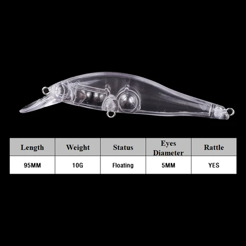 Imagen 2 del producto Chan'sHuang-señuelo de pesca Artificial, cebo en blanco sin pintar de 95mm y 10g, sonajeros flotantes transparentes, piscardo, hecho a mano