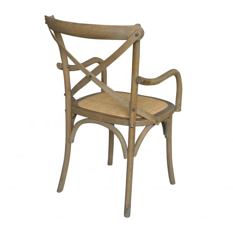 Chaise de salle à manger en bois avec bras ED-022 Meubles de restaurant de mariage classique Dos croisé Cadre en bois de chêne massif Siège rembourré en rotin