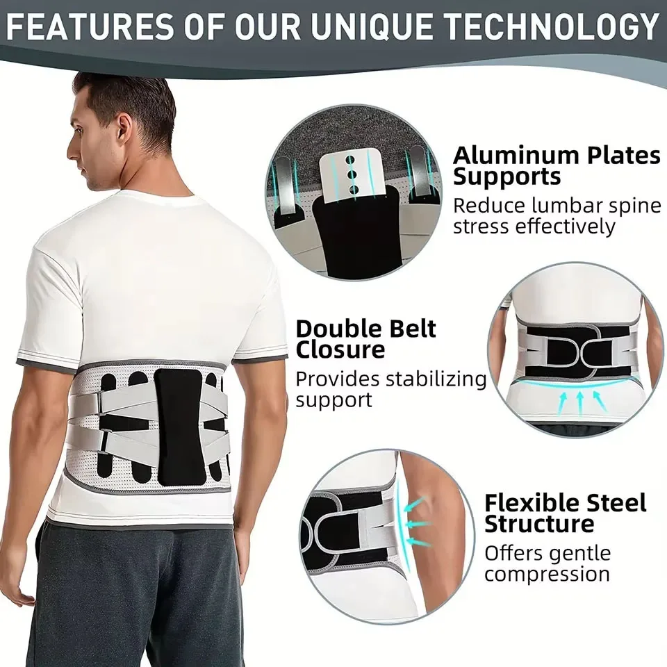 LOOGDEEL Waistband Back Guard Brace Lumbar Support Pain Relief Adjustable Waist Fixed Belt Fitness Steel Plate Support Men Women