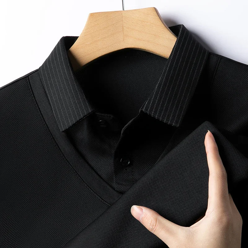 2025 New Men's Casual and Fashionable Long Sleeved Solid Color Fake Two-piece Polo Shirt Business All Season Versatile Top image 4