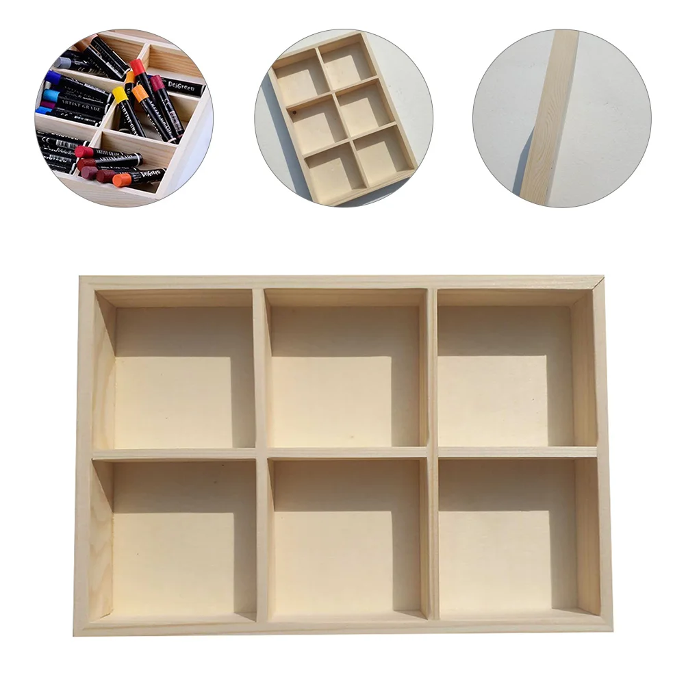 Six Grid Wooden Box Toolbox Compartments Boxes Container Pigment Storage Case for Sorting Tray 6-grid