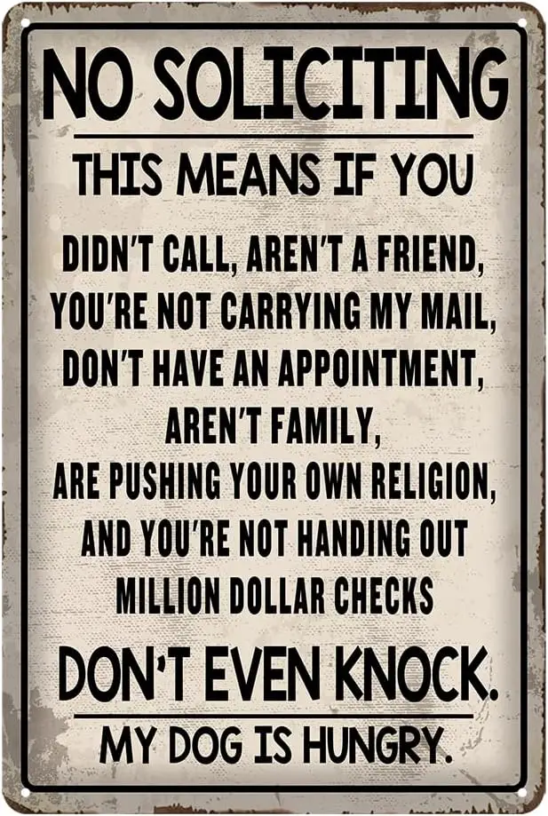 Funny No Soliciting Sign - Metal Tin Sign,