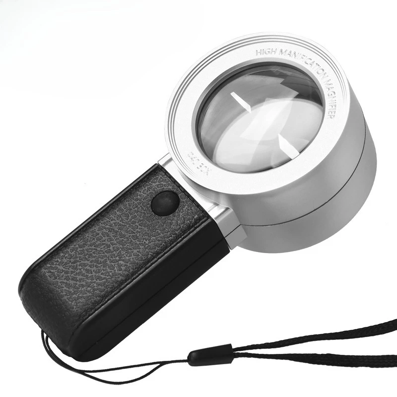 Mini High Definition Handheld Magnifying Glass with Dual Optical Glass Lenses and LED Lights for Reading Jewelry Identification