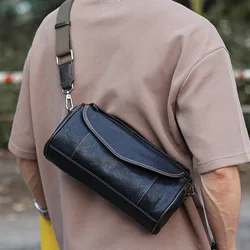 wmnuo Brand Shoulder Bag Men Korean Leather Genuine Cowhide Messenger Bags for Man Commuter Horizontal Pillow Sling Bag Male