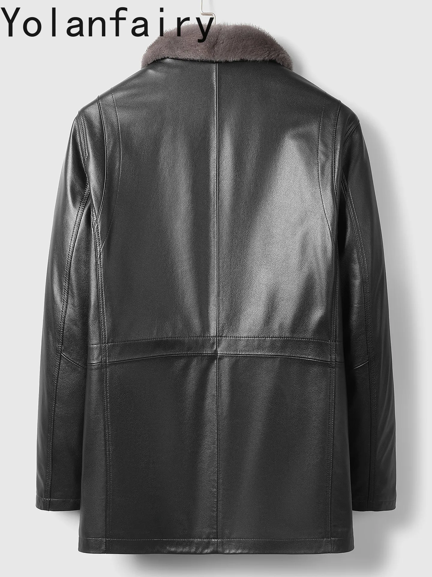 YOLANFAIRY Genuine Cow Leather Jacket Real Leather Down Jacket  Men's Mid-Length Fur Integrated Leather Fashion Jacket 2026 남성패딩
