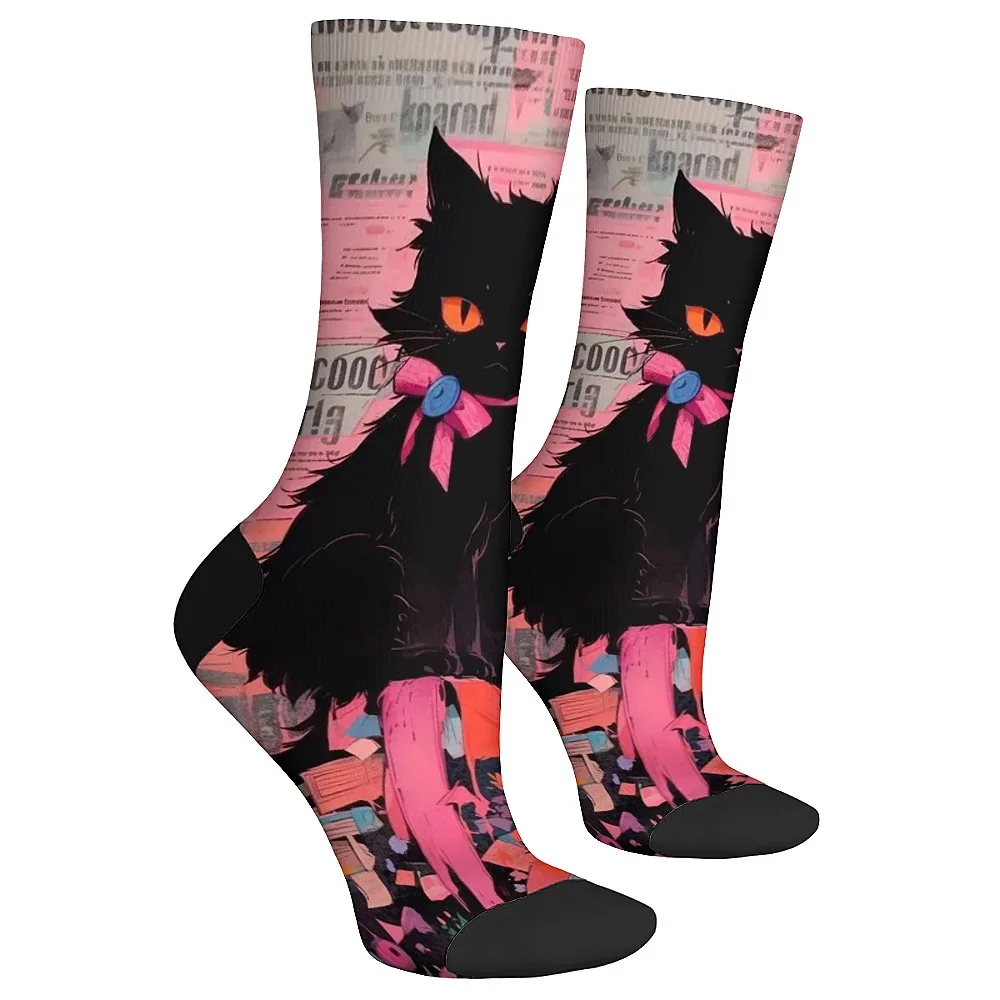 Nuevos calcetines de moda para hombre, calcetines con estampado de gato divertido de dibujos animados, cómodos y suaves, estilo de tendencia hip hop, deportes de ocio al aire libre.