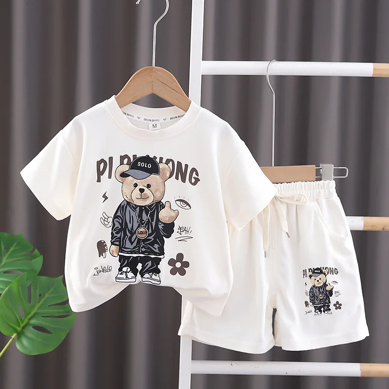 

Toddler Summer Clothes for Kids 2024 Fashion Cartoon Printed O-neck Short Sleeve T-shirts and Shorts Boys Boutique Clothing Set