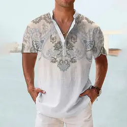 Luxuriöse hawaiian ische Hemden für Herren Sommerkleid ung V-Ausschnitt übergroße Kurzarm Tops Modedesigner Kleidung Männer Henley Shirts