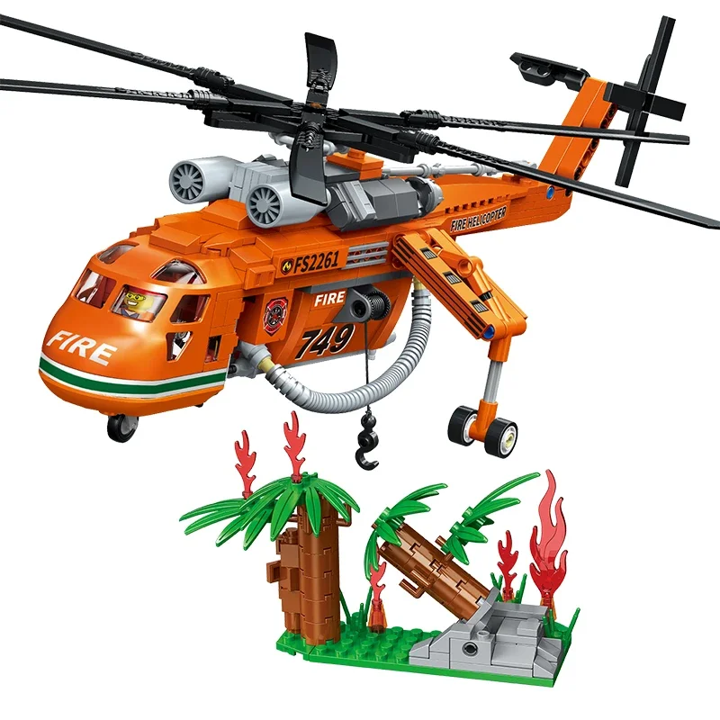 

596PCS City Building Blocks Fire Brigade Helicopter Block Sets Fire Fighter Toys Bricks Model Toys For Kids Christmas Gifts