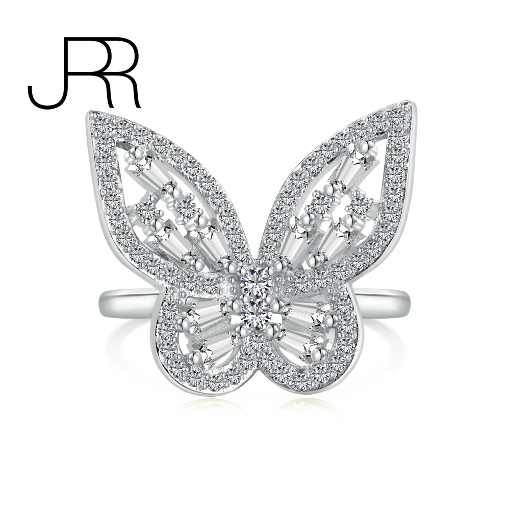 

JRR New Arrival 925 Sterling Silver Butterfly Adjustable High Carbon Diamonds Gemstone Wedding Fine Ring Jewelry Free Shipping