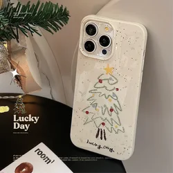 Yumuşak karikatür noel ağacı desen telefon kılıfı için iPhone 16 15 14 13 12 11 Pro Max XR X XS 8 7 artı silikon darbeye kapak