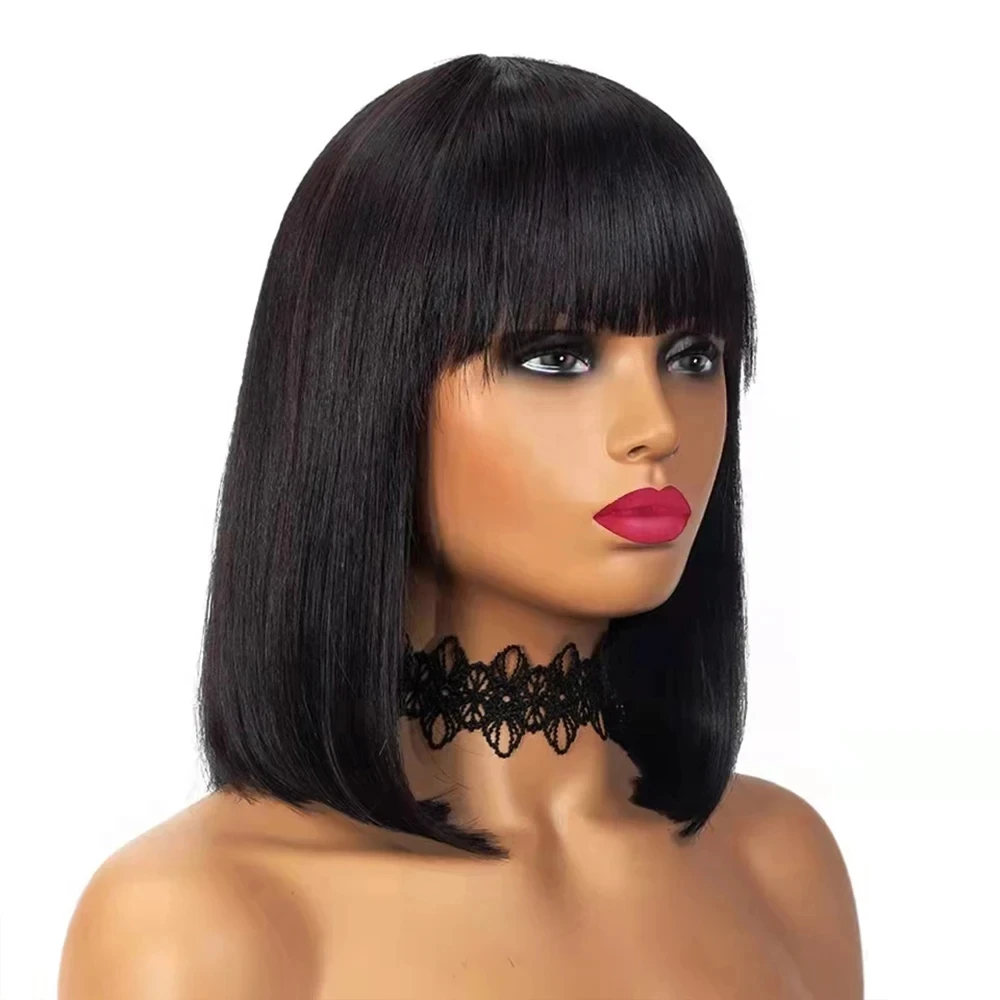 YaKi Straight 3X1 Middle Part Lace Wig Bob Wigs Straight Human Hair Wigs With Bangs Short Bob Human Hair Wigs For Black Women