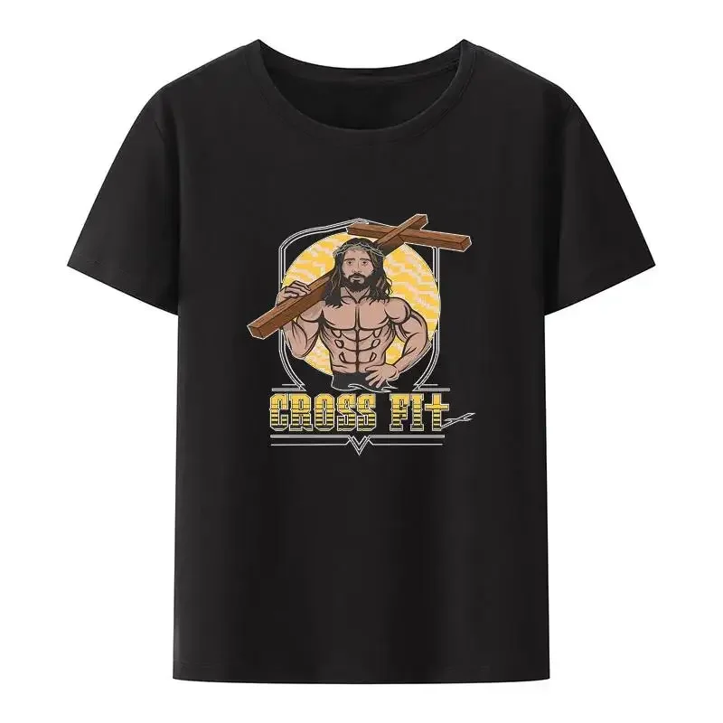 

Jesus Cross Fit Graphic Print T Shirt Men Women Funny Gym Enthusiast Casual Short Sleeve Plus Size T Shirt Unisex