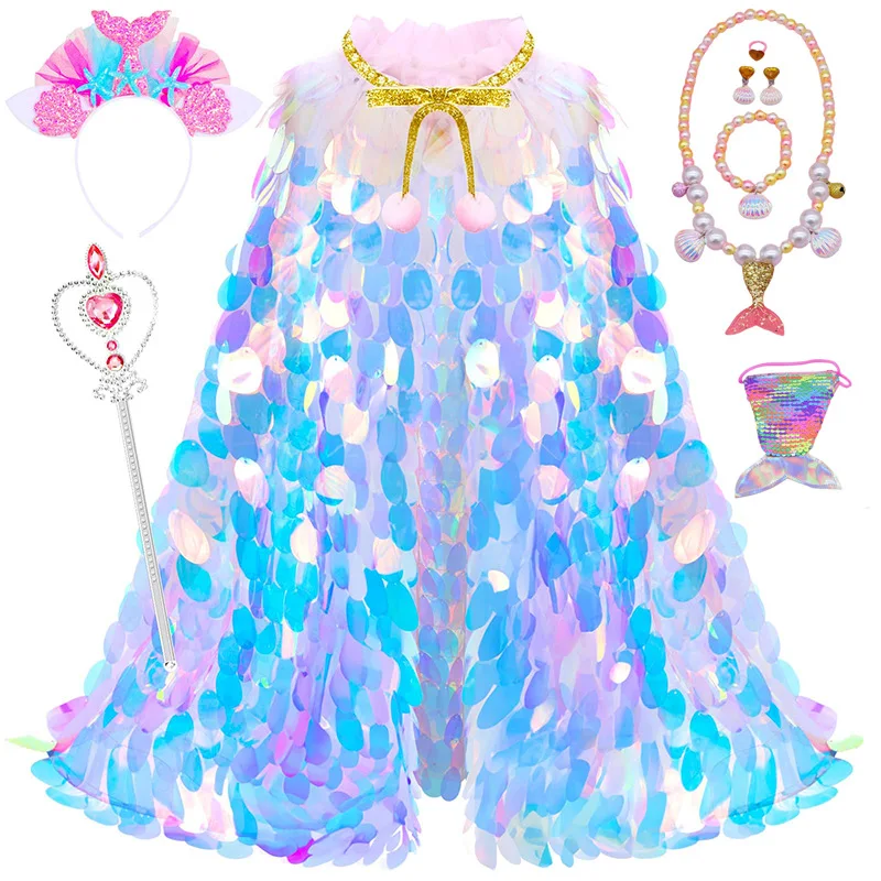 Mermaid princess cosplay dress up cape princess dress up toy clothes set regalo arcobaleno