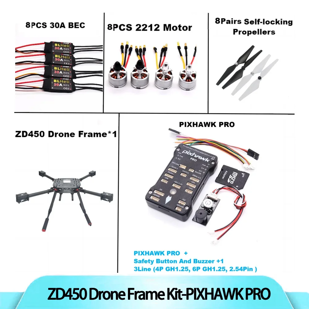

B-CUBE PIXHAWK PRO Flight Control M8N Carbon Fiber 450 Frame Kit Ardupilot Radio Telemetry Quadcopter BLHELI 30A 2212 Motor ESC