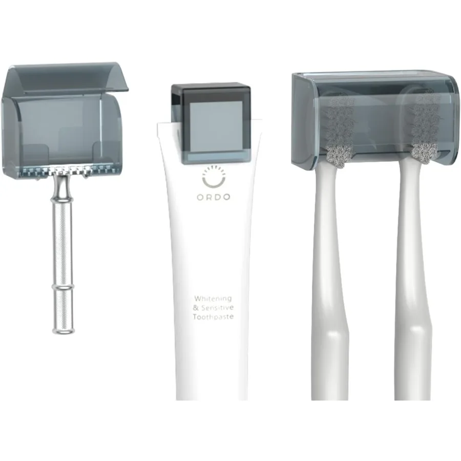 

3 Pack Toothbrush Holders Toothpaste Clip and Razor Holder with Cover for BathroomWall Mounted Self Adhesive Waterproof 2 Slots