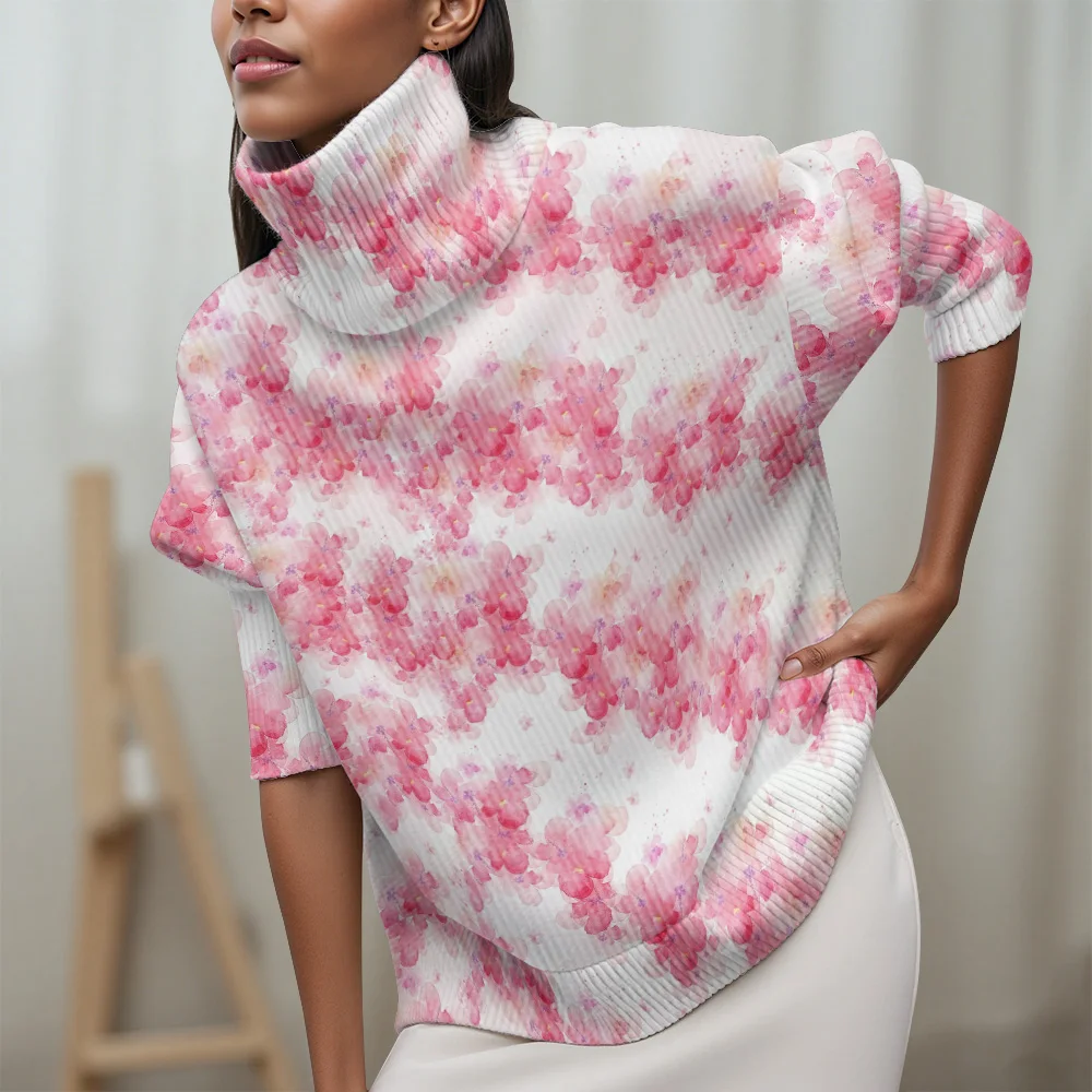 Suéter feminino casual floral elementos florais de cor clara suéter feminino 2025 novo suéter feminino de manga comprida