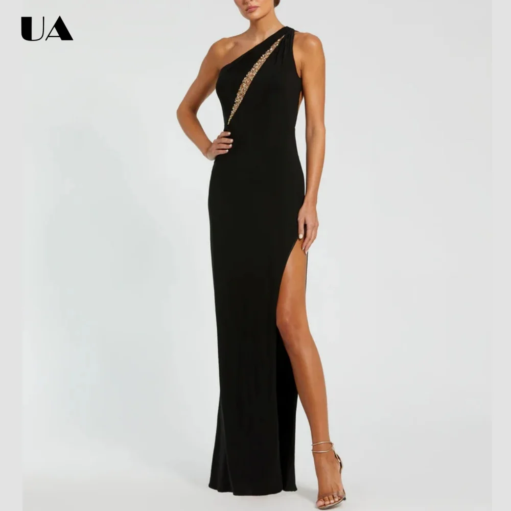 ULBYANRY Maßgeschneidertes Etuikleid mit diagonalem Kragen für Damen, Exquisites Perlenbesetztes Abendkleid, Elegantes Ärmelloses Partykleid