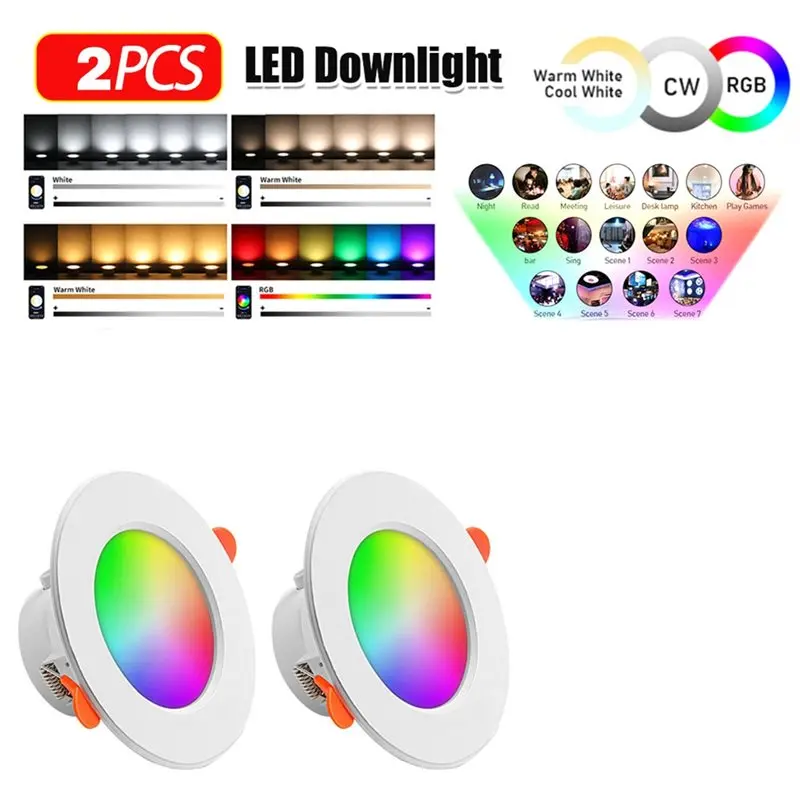 AC23-RGB умный прожектор, круглая панель, светильник с поддержкой Bluetooth, встраиваемый светильник 2700K-6500K для декора гостиной, спальни