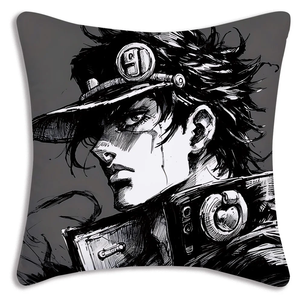 Hot Anime JoJo Bizarre Adventure Pillow Covers Cartoon Sofa Decorative Home Double-sided Printing Short Plush Cute Cushion Cover