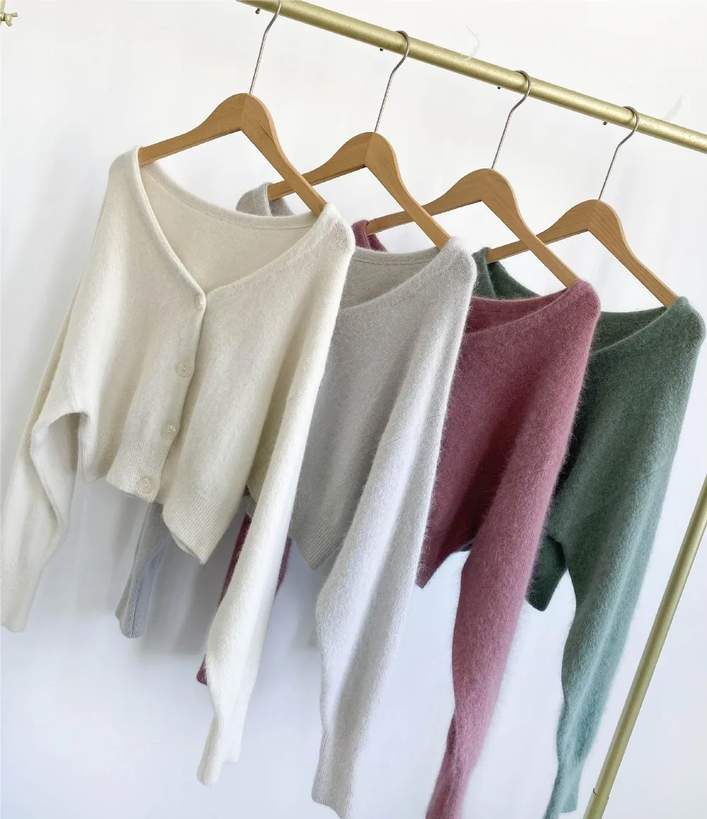 Kuzuwata Japanese New V Neck Long Sleeve Tops All-match Single Breasted Solid Casual Cardigan Knit Elegant Sweet Woman Sweaters