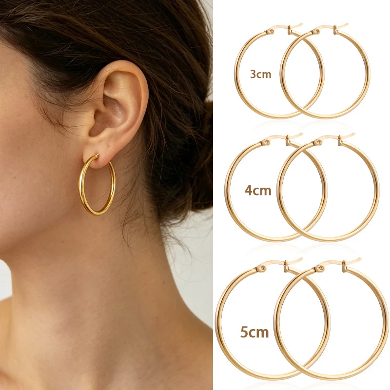 3mm Classic Fashion Stainless Steel Circle Hoop Earrings Woman Round Ear Buckle Female Daily Jewerly Acier Inoxidable Earrings