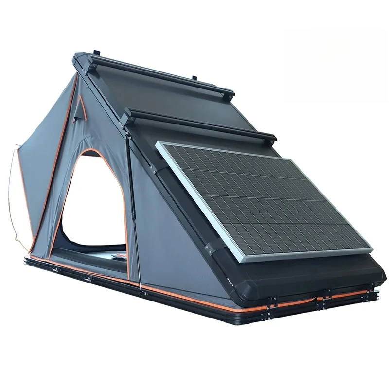 

High Quality Camping Triangle Aluminum Hard Shell Roof Top Tent With Solar Panel Clamshell Design